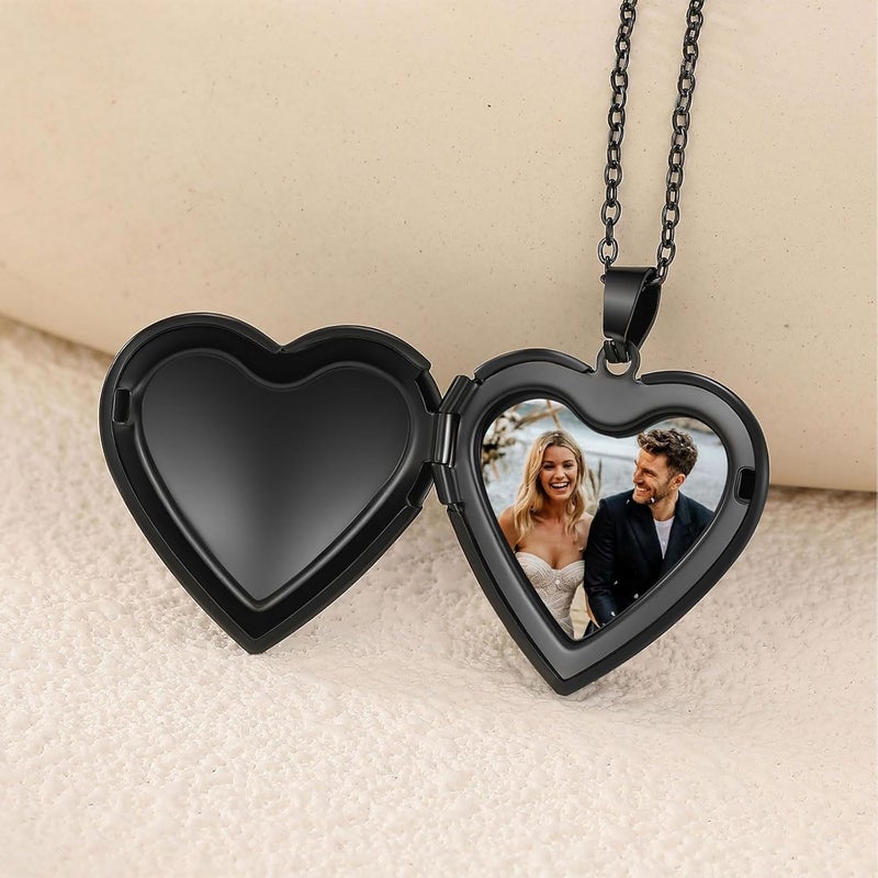 PHOCKSIN Locket Necklace for Women Black/Gold/Silver Locket Necklace Oval/Round/Heart Photo Necklace New Years Gifts for Girls - Image 4